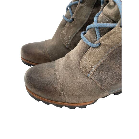 Sorel Cate the Great Size 8.5 Tall High Wedge Boots Brown Gray Waterproof - Picture 5 of 16